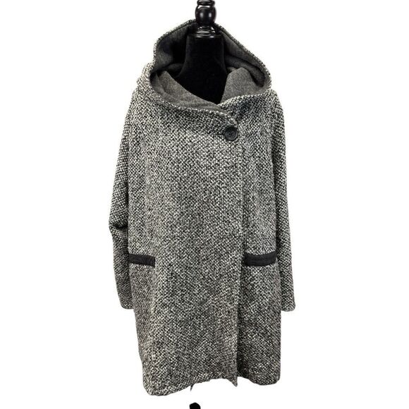 Free People Satellite Image Swing Coat Tweed Hooded Black White Women Medium - Picture 6 of 12